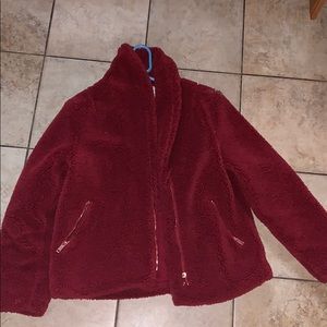 Very bulky oversized maroon coat